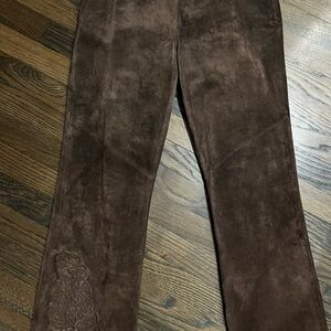 Brown leather  Pants with Embroidered floral Detail